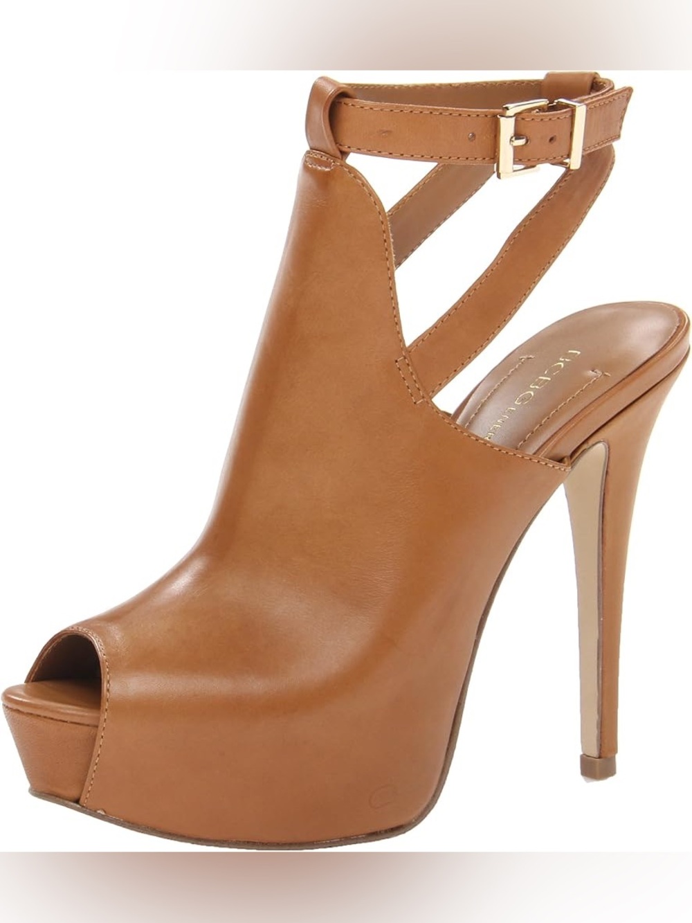 EUC BCBGeneration Caramel Tan Leather Peep-Toe Platform Ankle-Strap Stiletto